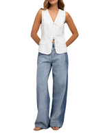 Tilly Contrast Panel Wide-Leg Jean in Blue Denim