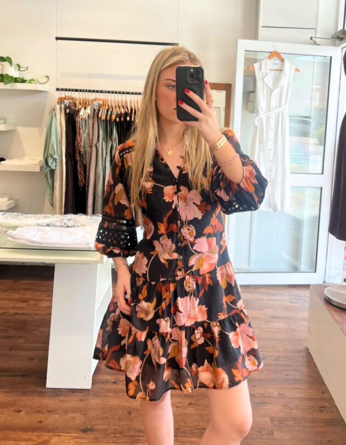 Arin 3/4 Sleeve Dress in Black Floral