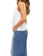 Quill Front Ties Sleeveless Vest Top in White