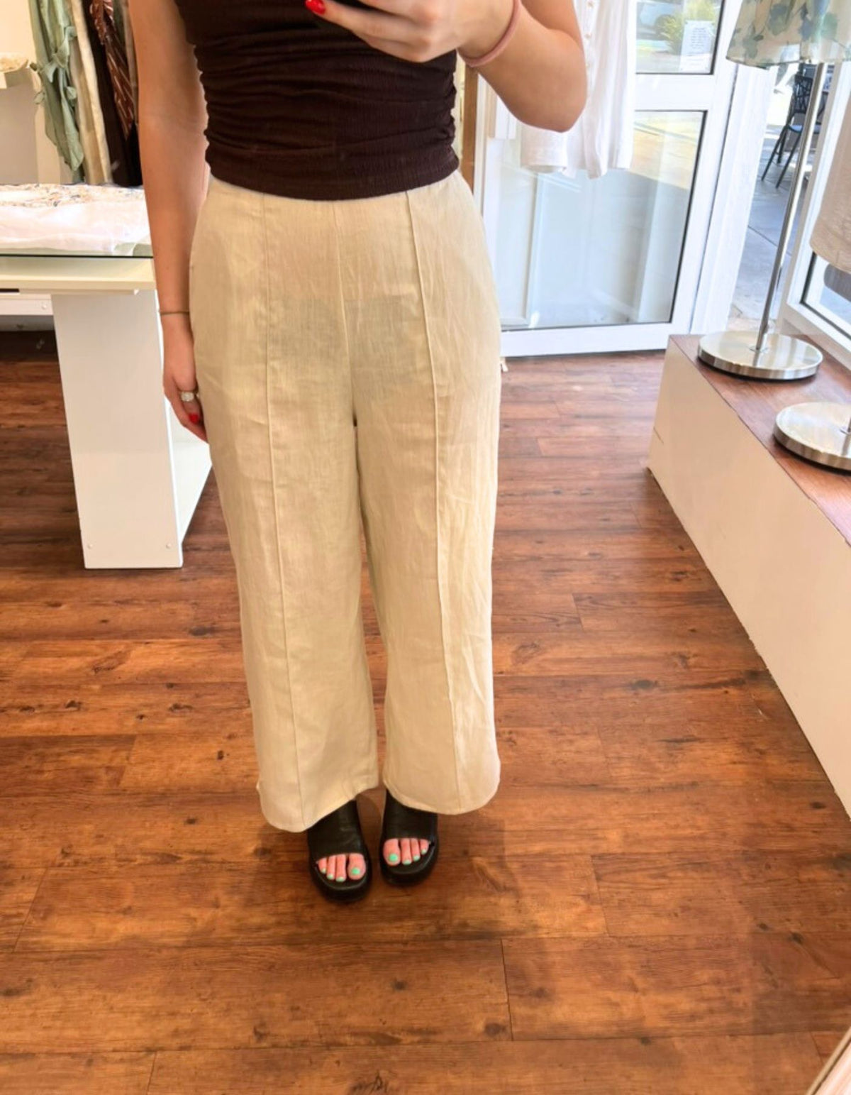 Farah Elastic Back Pants in Beige Linen