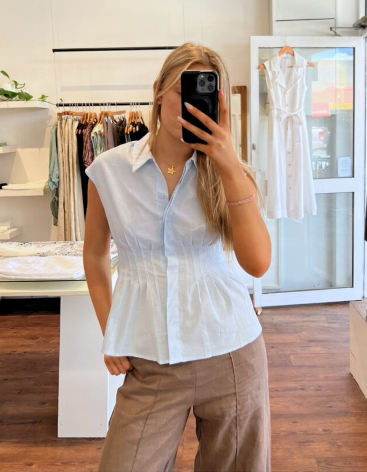 Elsie Sleeveless Top in Light Blue