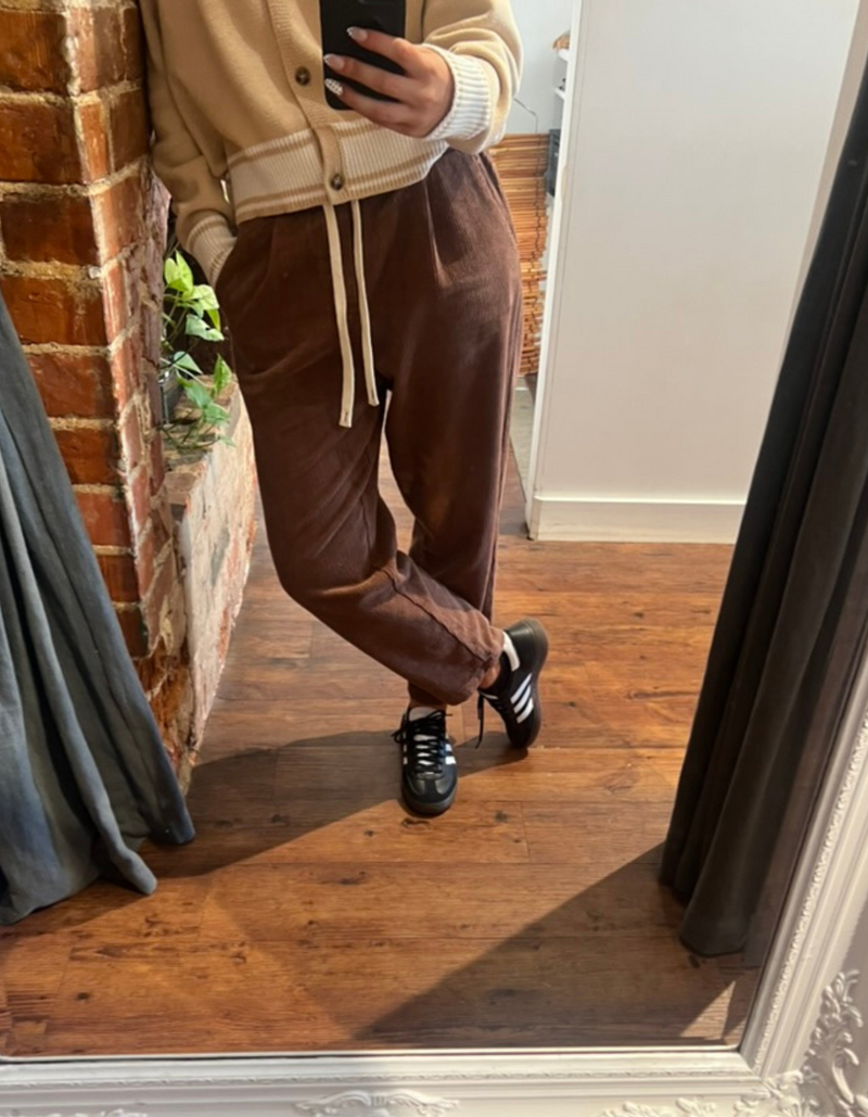 Bern Elastic Waist Relaxed Cord Pants in Brown