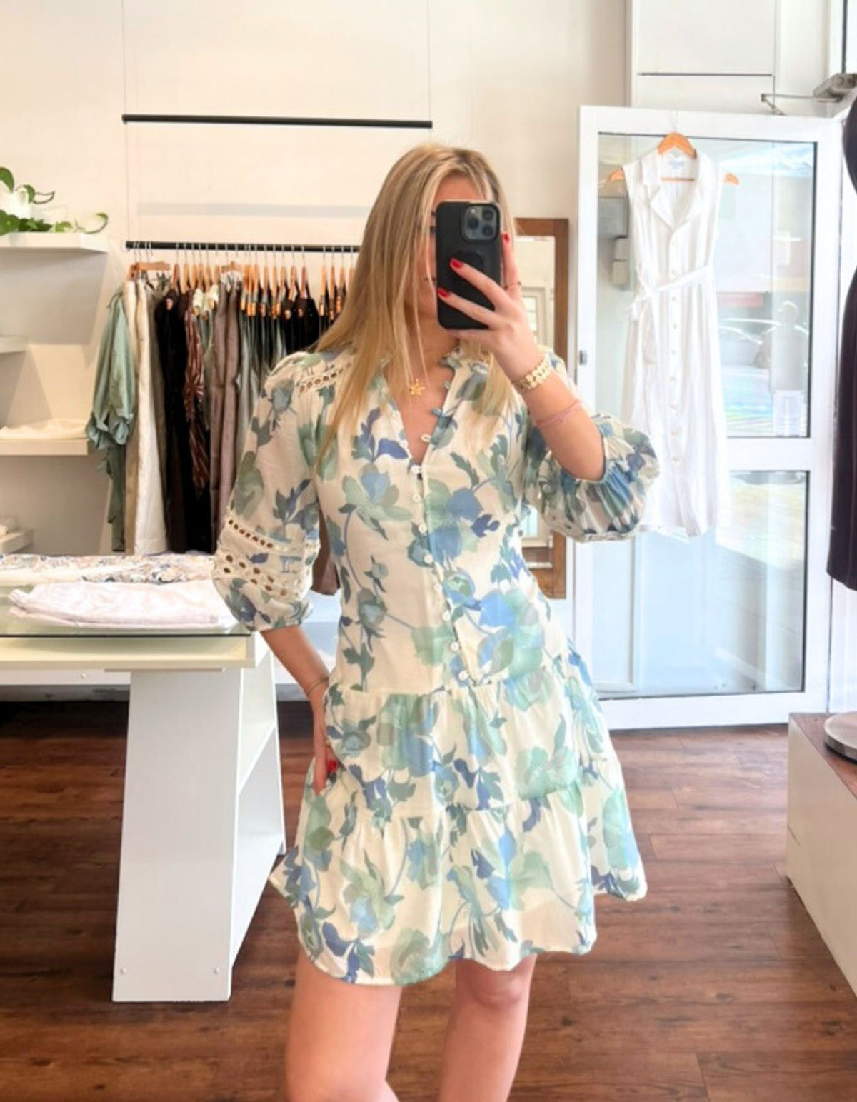 Arin 3/4 Sleeve Dress in Blue Floral