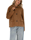 Reese Relaxed Button Up Suede Jacket in Camel