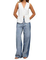 Quill Front Ties Sleeveless Vest Top in White