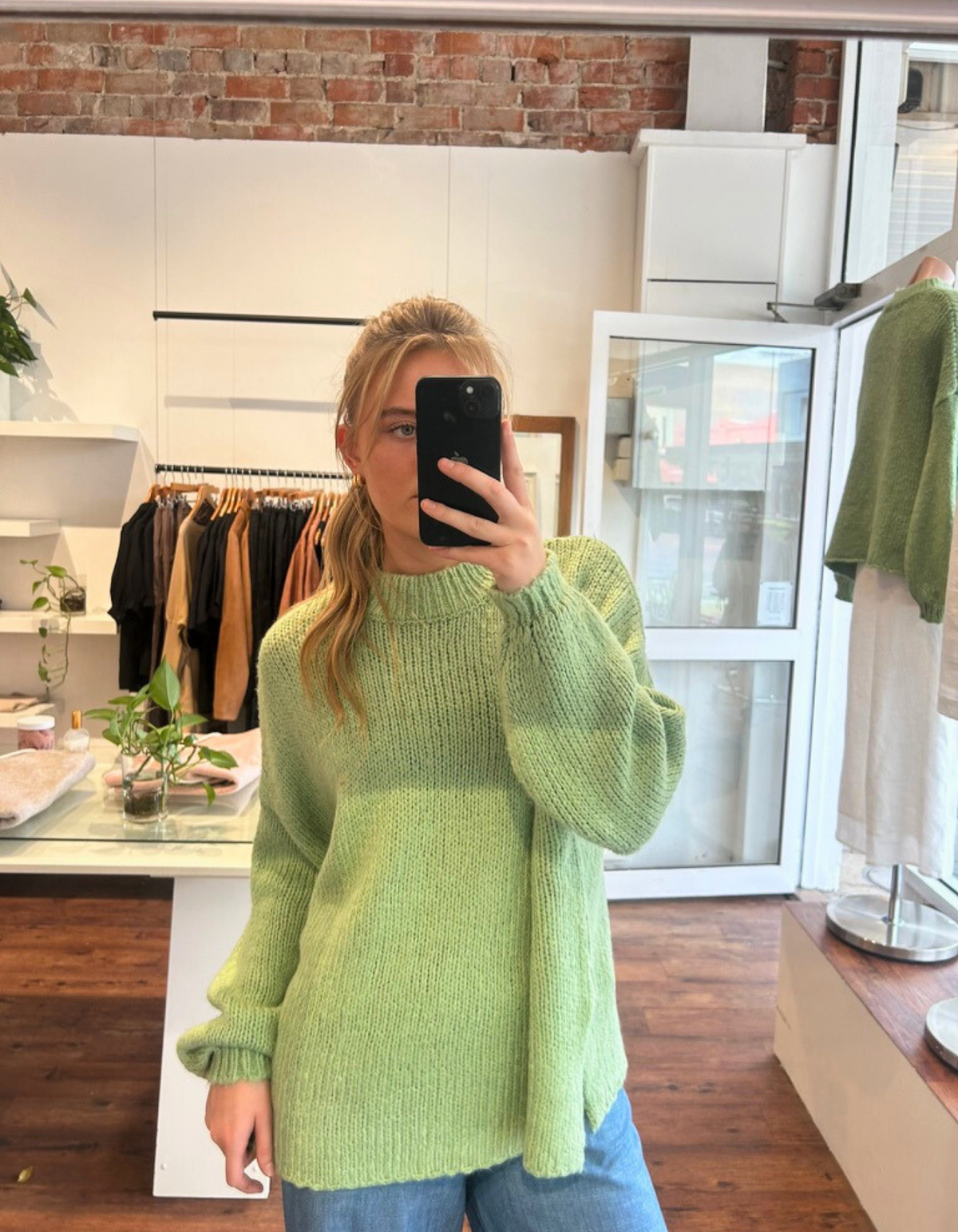 Cove Crew Neck Oversized Knit Jumper in Green