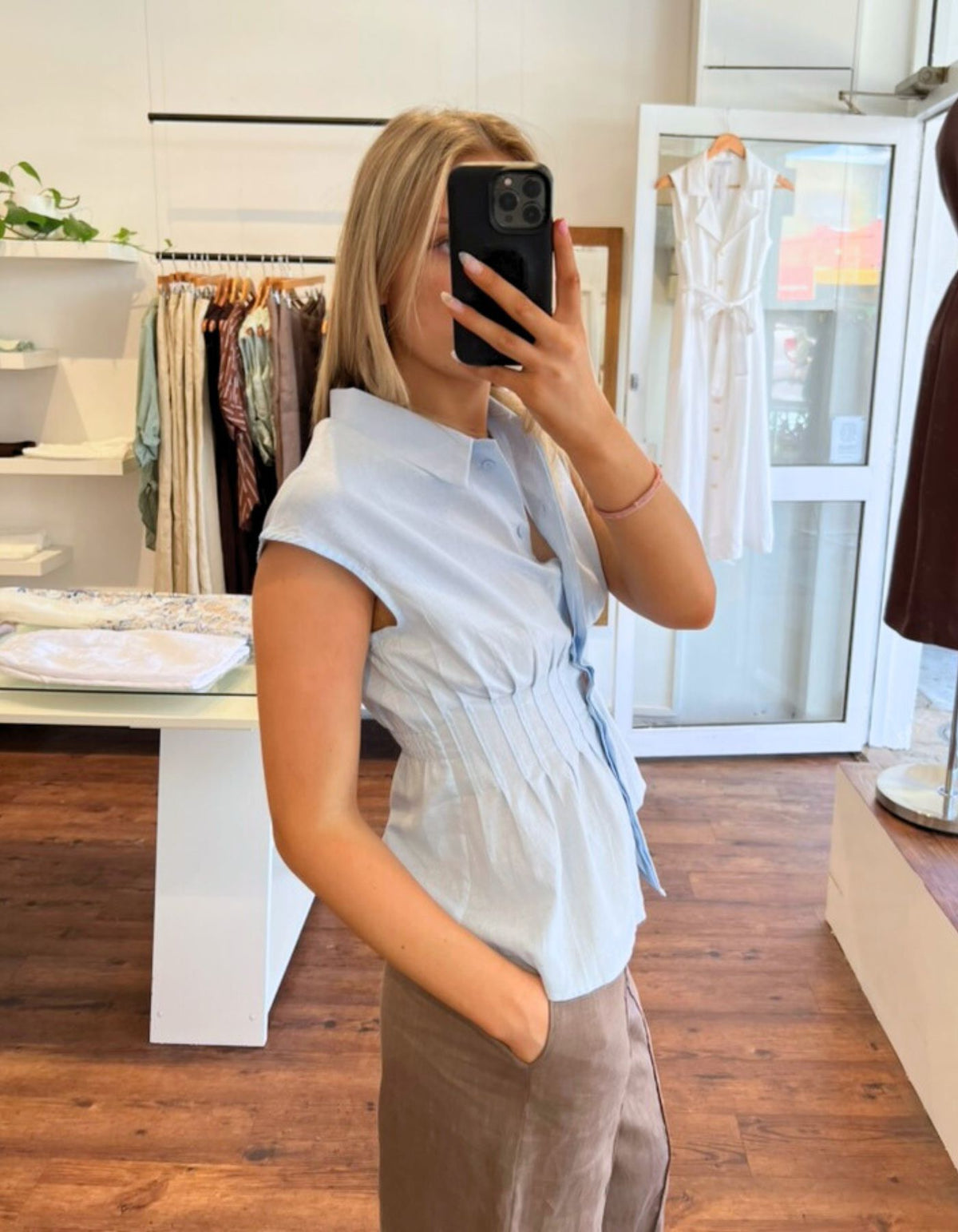 Elsie Sleeveless Top in Light Blue