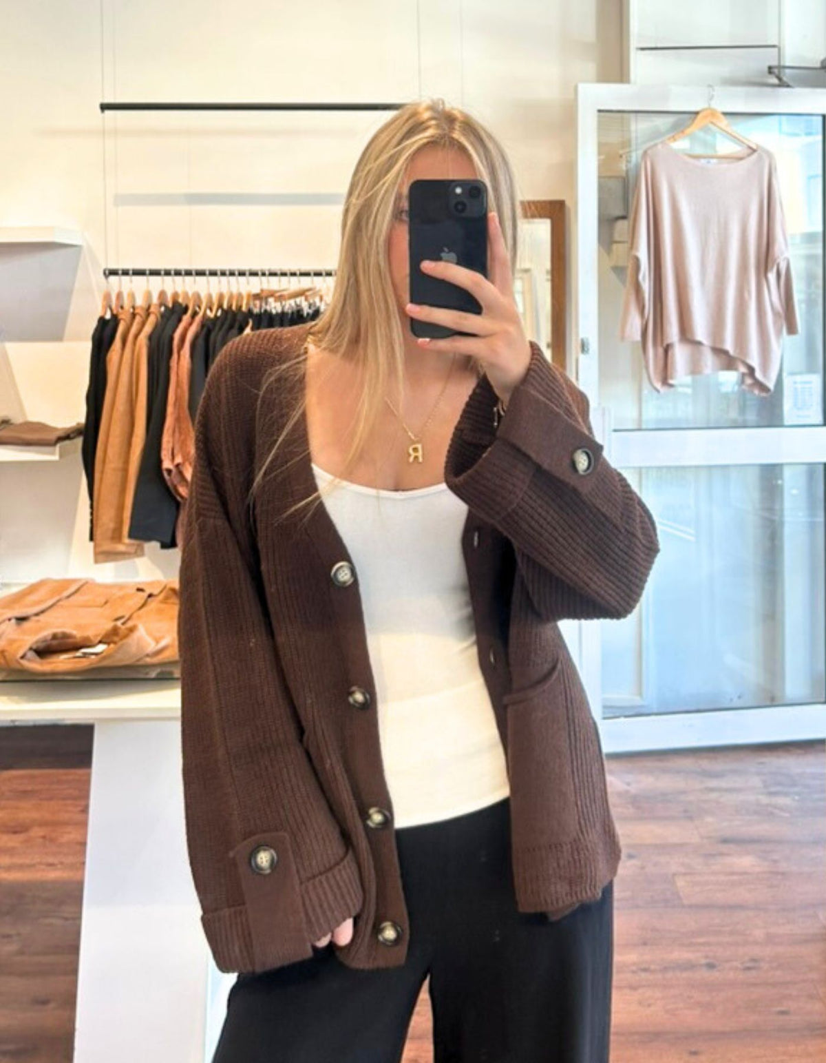 Zara Relaxed Button Up Knit Cardigan in Chocolate