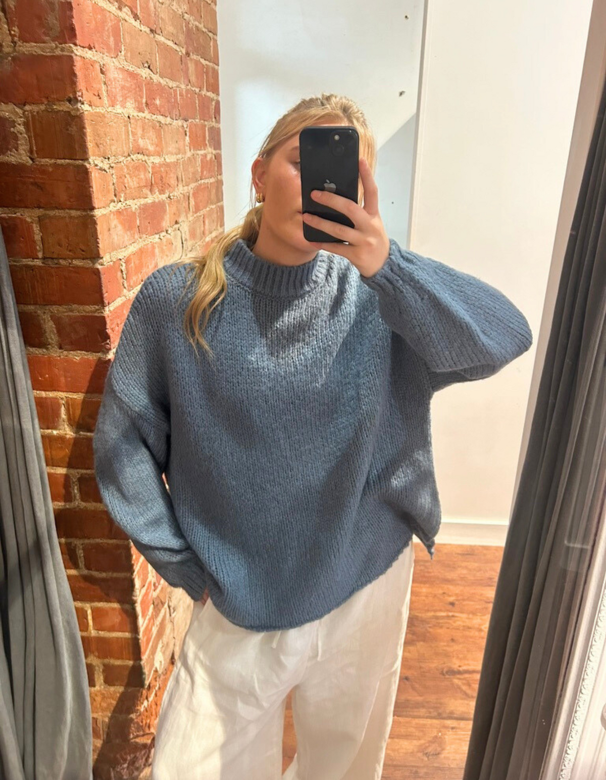 Cove Crew Neck Oversized Knit Jumper in Blue