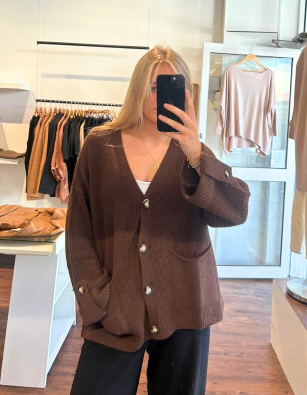 Zara Relaxed Button Up Knit Cardigan in Chocolate