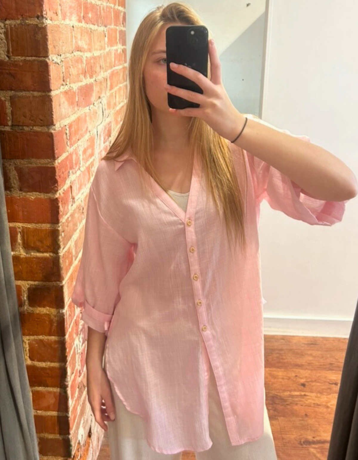 Hawthorn Oversize Button Down Shirt in Light Pink