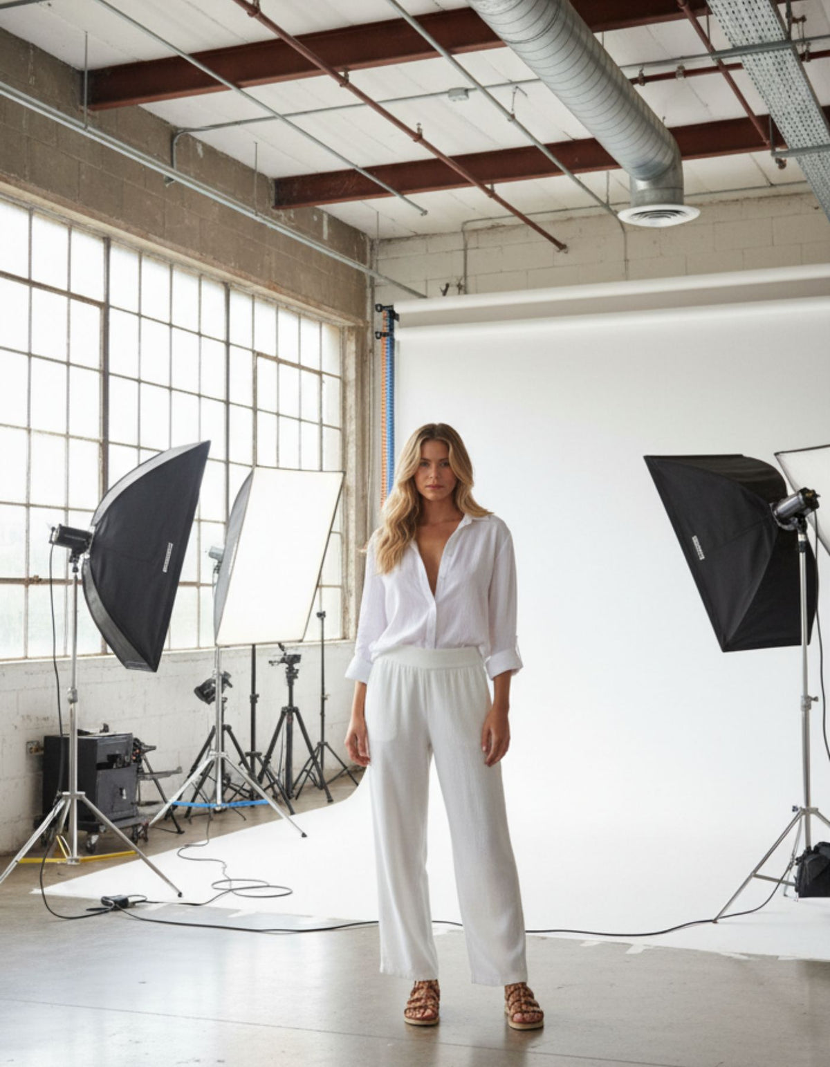 Cali Elastic Back Waist Wide Leg Pants in Beige Linen