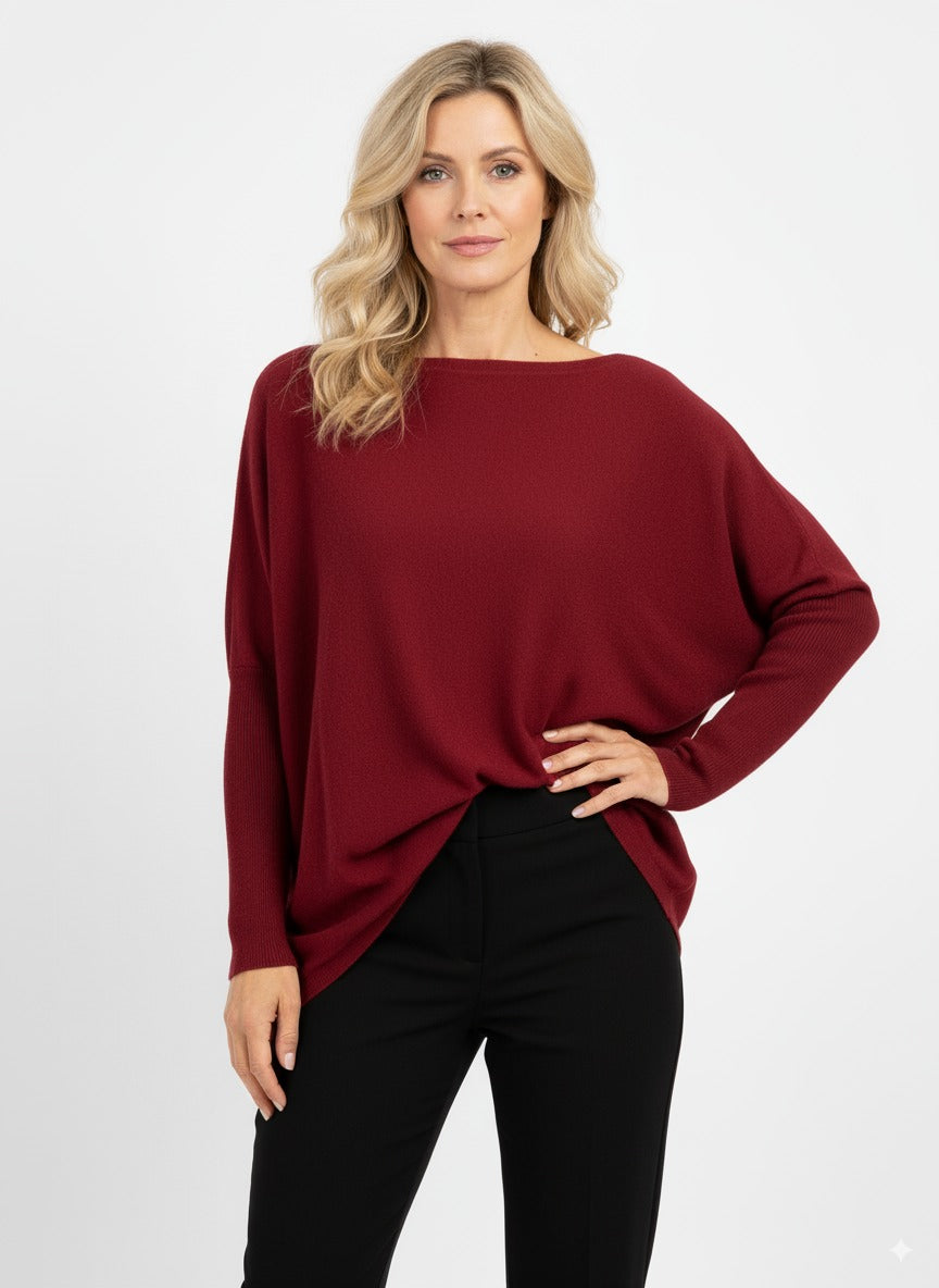 Willow Cotton Knit Jumper in Wine Red