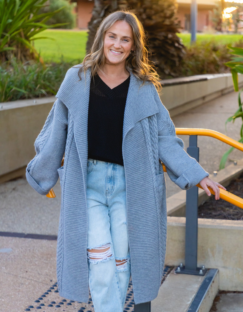 Oak Oversize Edge to Edge Maxi Cardigan in Grey