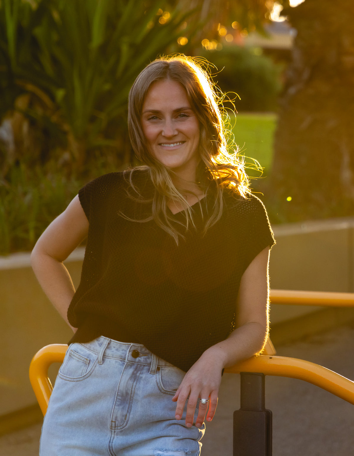 York Relaxed Fit V Neck Crochet Vest in Black