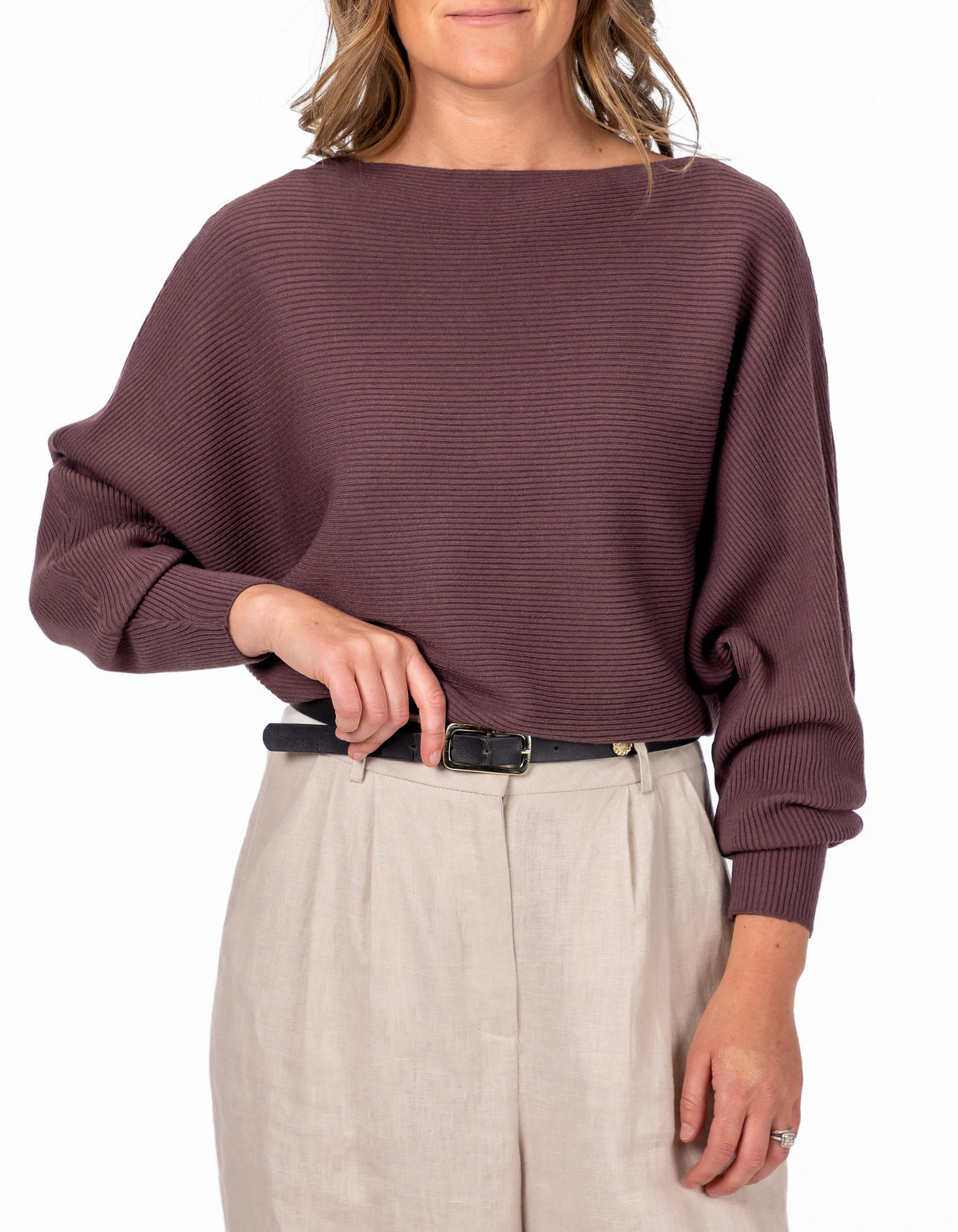 Addy Relaxed Fit Ribbed Knit Jumper in Brown