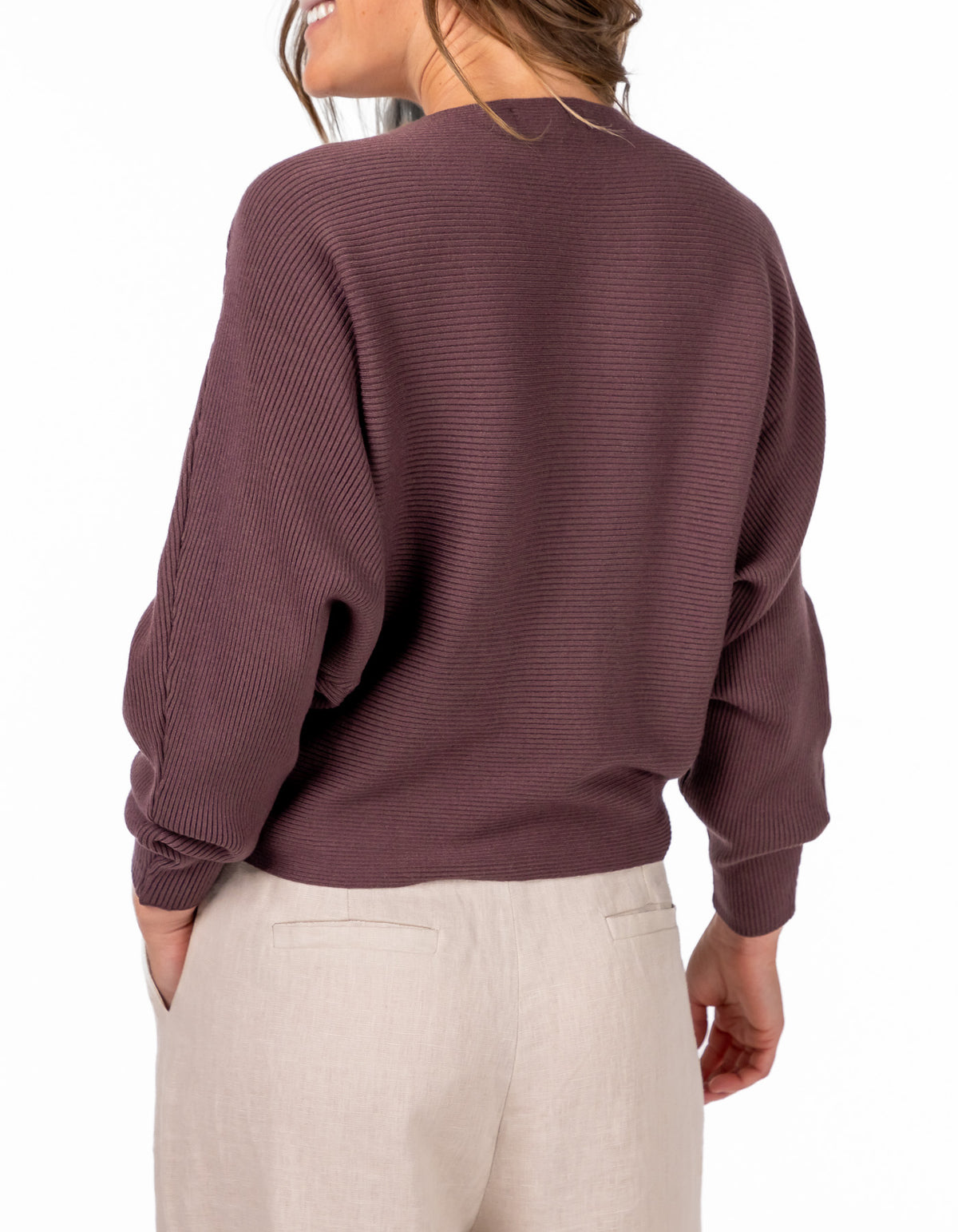 Addy Relaxed Fit Ribbed Knit Jumper in Brown