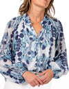 Adele Button Down Long Sleeve Blouse in Blue Print