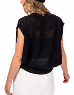 York Relaxed Fit V Neck Crochet Vest in Black