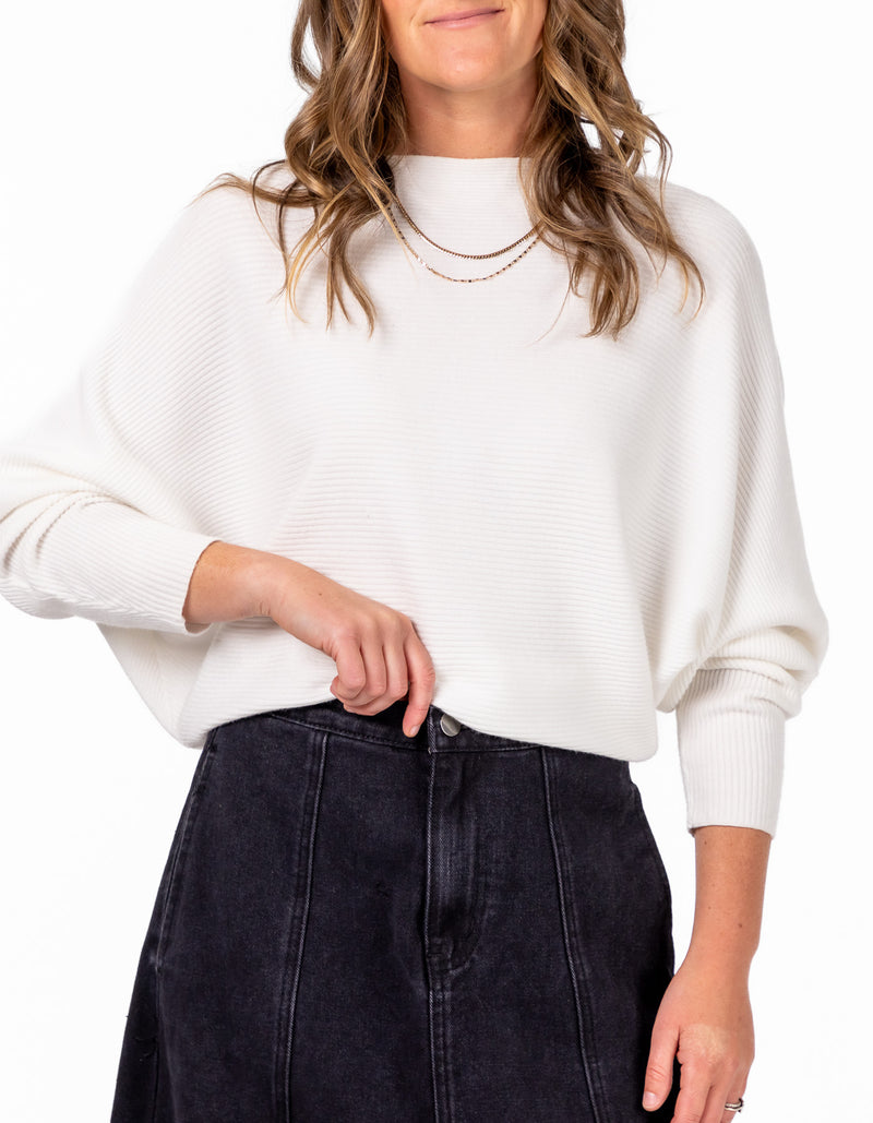 Addy Relaxed Fit Ribbed Knit Jumper in White