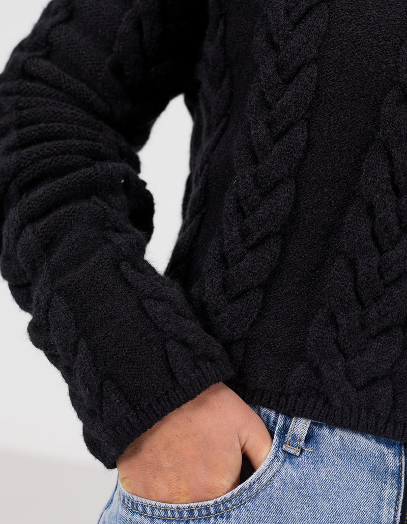 Nico High Neck Cable Knit Jumper in Black