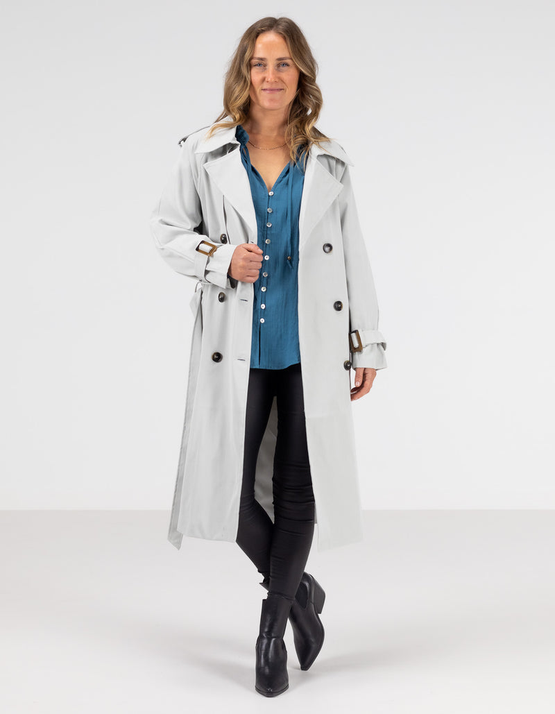Brooke Oversized Long Trench Coat in Grey