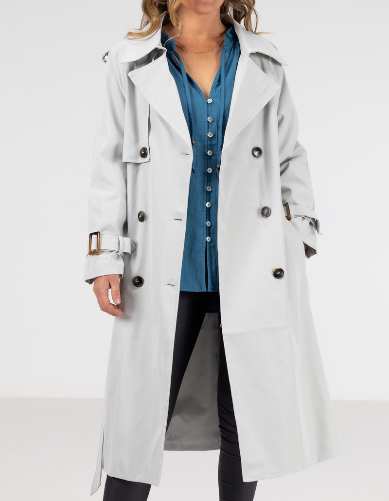 Brooke Oversized Long Trench Coat in Grey
