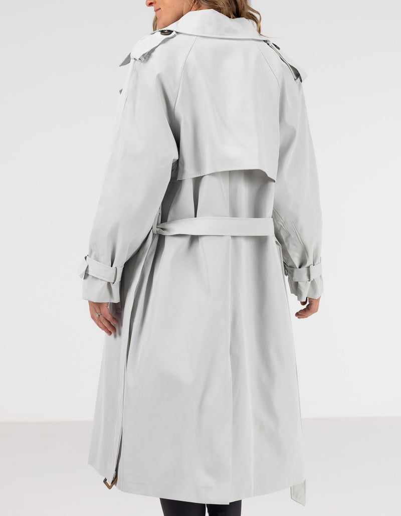 Brooke Oversized Long Trench Coat in Grey