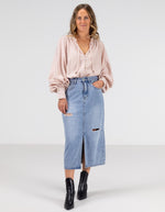 Bridget Balloon Sleeve V Neck Top in Blush
