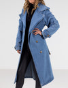 Quincy Long Denim Trench Coat in Blue Wash