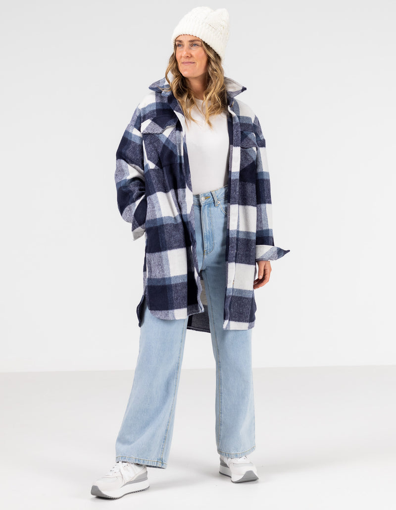 Jagger Oversized Shacket in Navy Check