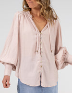 Bridget Balloon Sleeve V Neck Top in Blush
