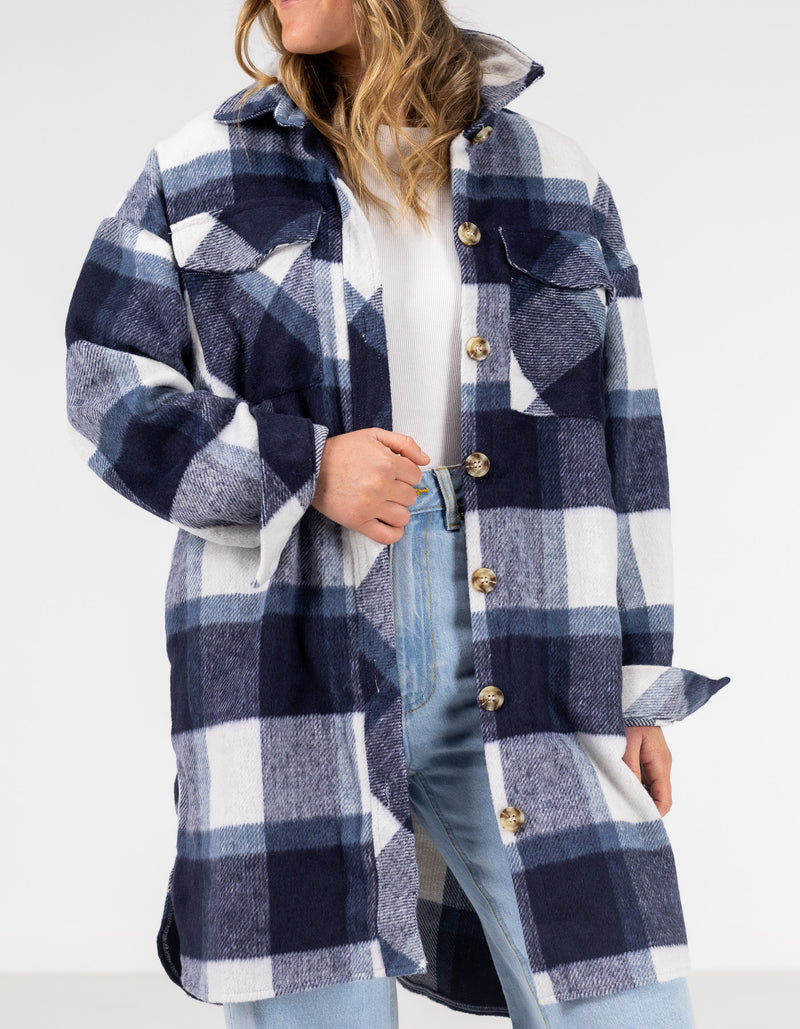 Jagger Oversized Shacket in Navy Check