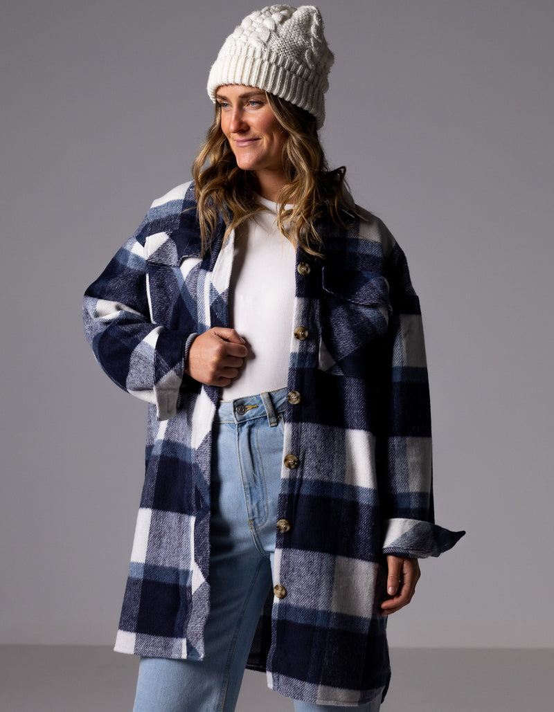 Jagger Oversized Shacket in Navy Check
