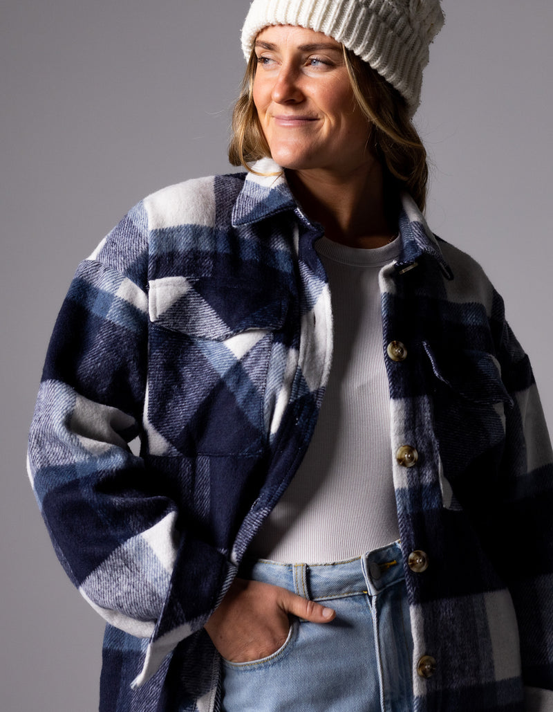 Jagger Oversized Shacket in Navy Check