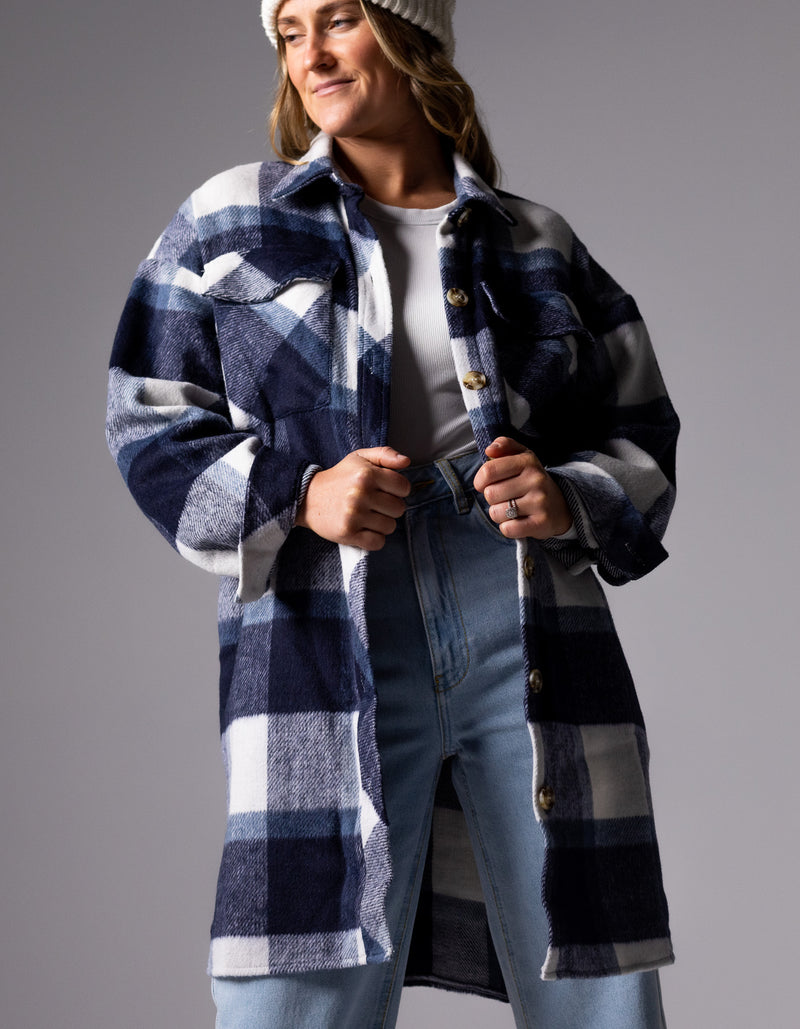 Jagger Oversized Shacket in Navy Check