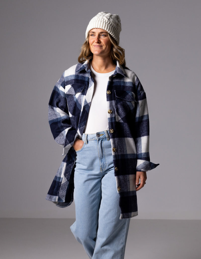 Jagger Oversized Shacket in Navy Check