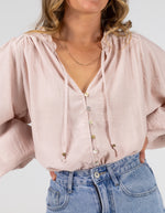 Bridget Balloon Sleeve V Neck Top in Blush
