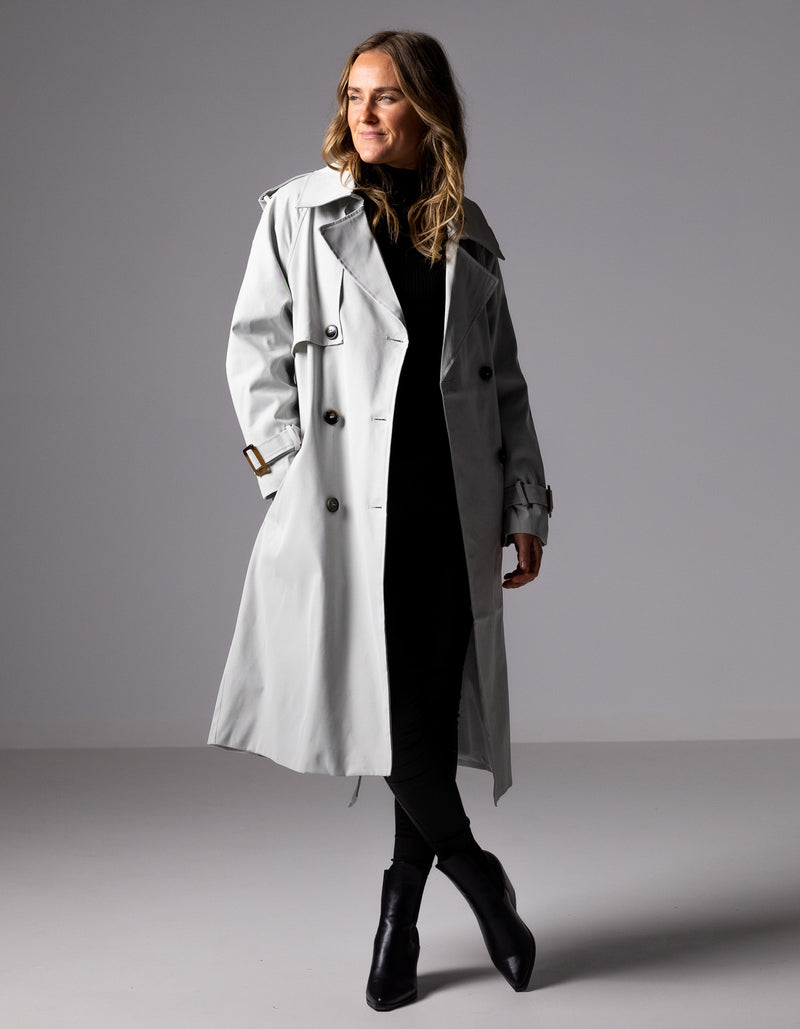 Brooke Oversized Long Trench Coat in Grey