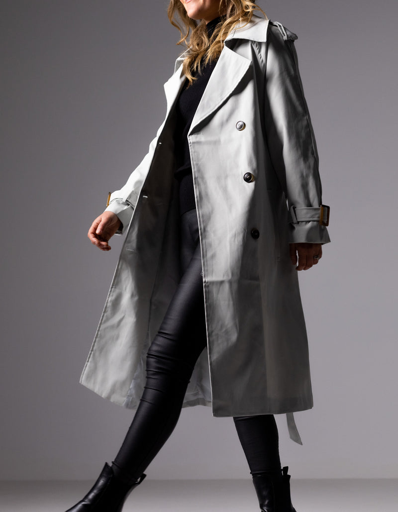 Brooke Oversized Long Trench Coat in Grey