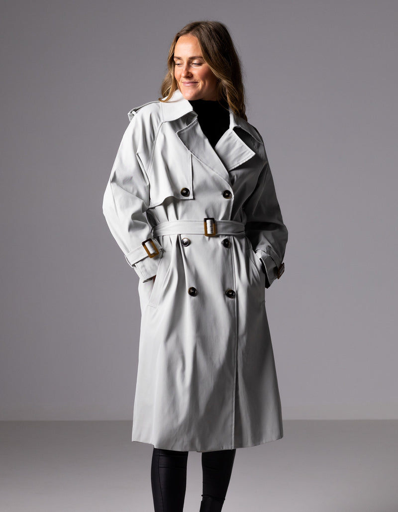 Brooke Oversized Long Trench Coat in Grey