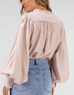 Bridget Balloon Sleeve V Neck Top in Blush