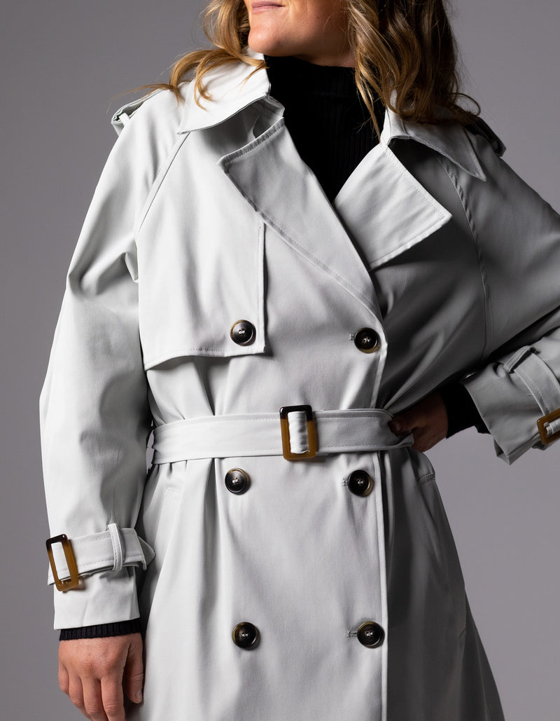 Brooke Oversized Long Trench Coat in Grey