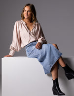 Bridget Balloon Sleeve V Neck Top in Blush