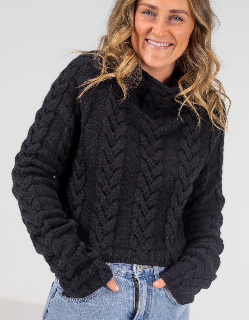 Nico High Neck Cable Knit Jumper in Black