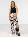 Casey Wide Leg Pants in Beige/Black Geo Print