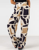 Casey Wide Leg Pants in Beige/Black Geo Print