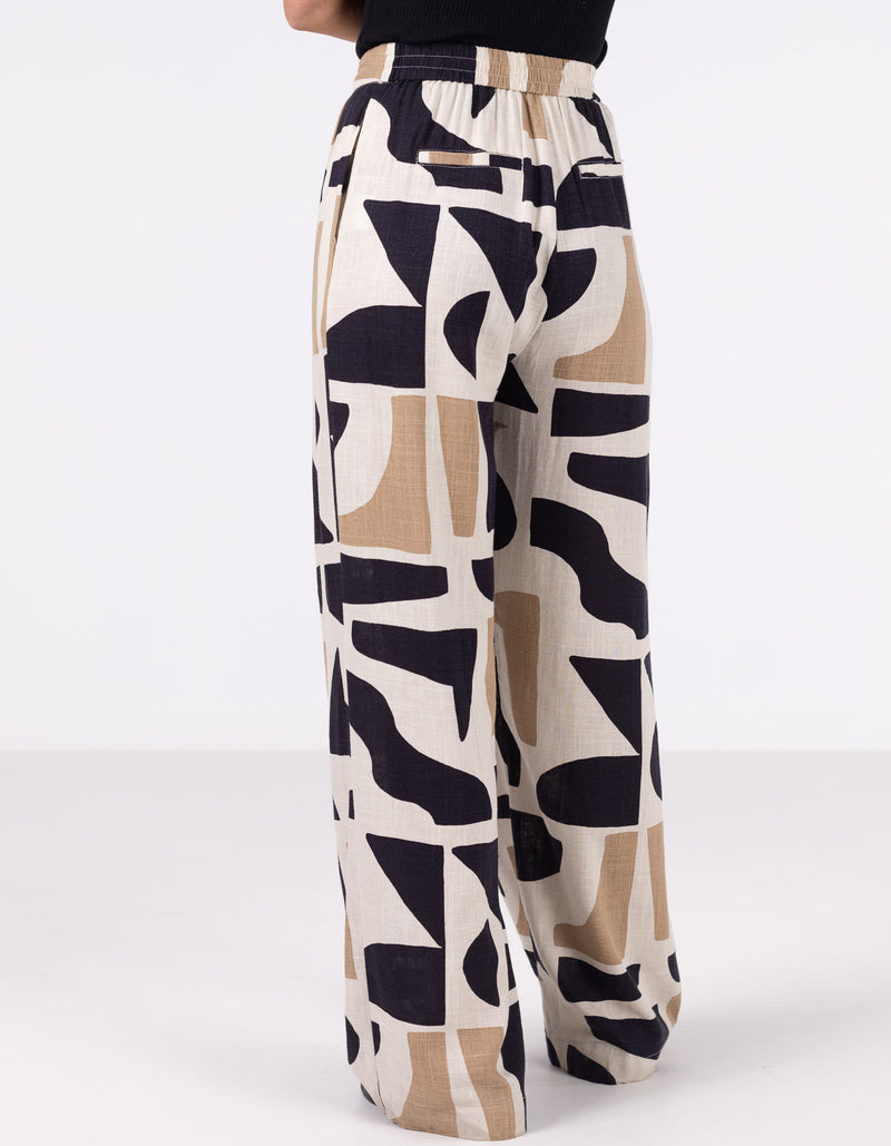 Casey Wide Leg Pants in Beige/Black Geo Print