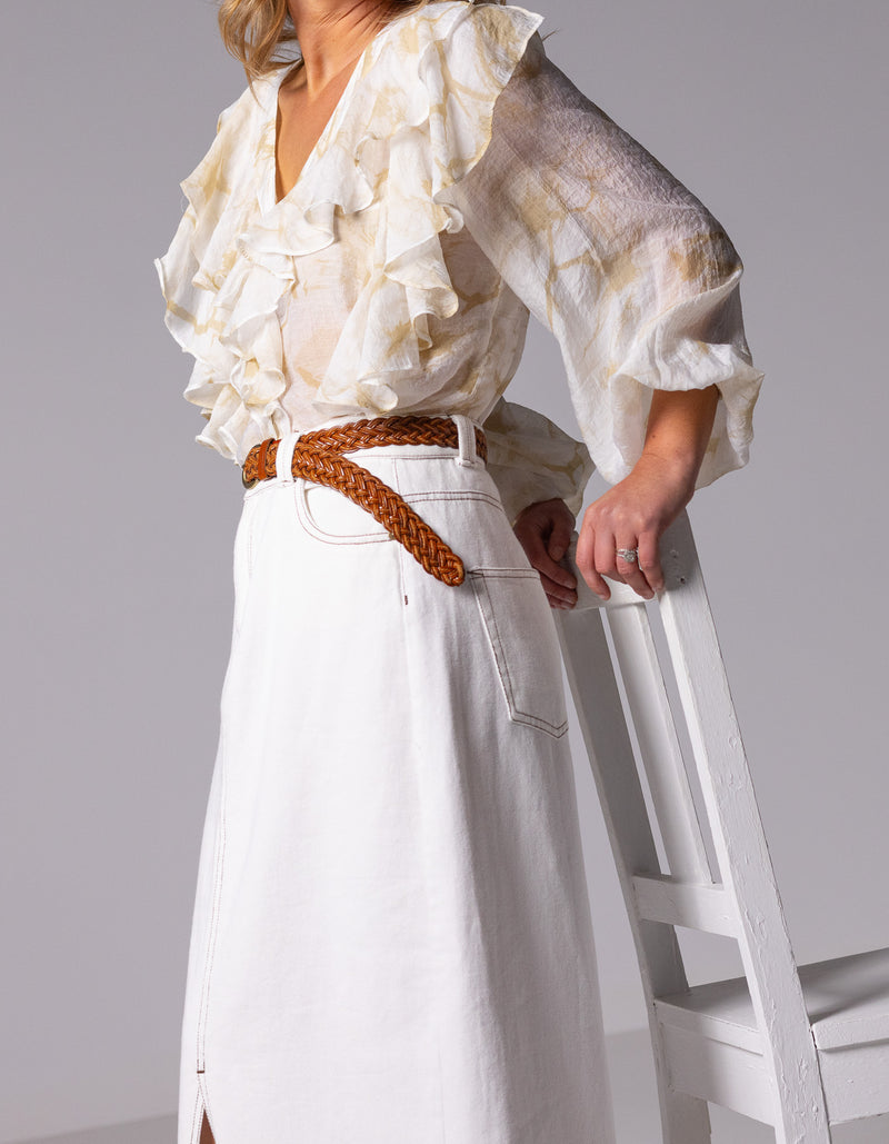 Avalon Denim Maxi Skirt with Split Hem in White