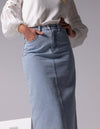 Flynn Non-Stretch Denim Midi Skirt in Light Blue